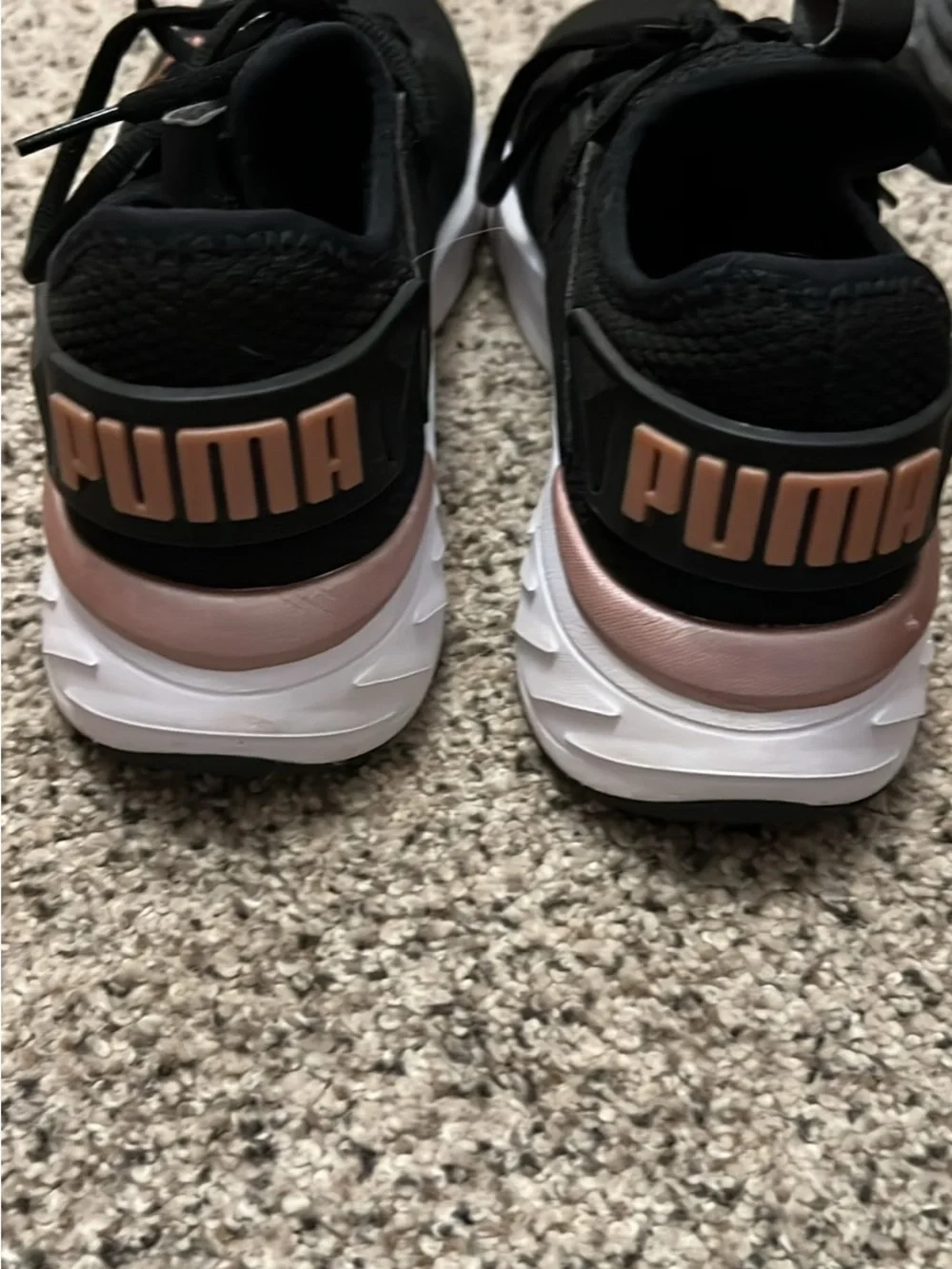 Puma Black Backpack with Rose Gold, Shoes size 7 womens, & socks Brand new.